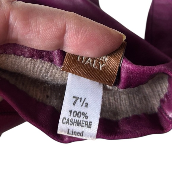 Fratelli Orsini Elegant Magenta Purple Pink Leather Gloves Cashmere Lining - Picture 7 of 9